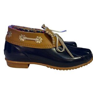 Jack Rogers Women's Aubrey Midnight Blue Floral Waterproof Boots Shoes Size 8